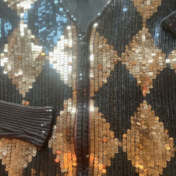 Vtg Sequin Maximalist Glam Zip Up Sweater Cardigan Size S Retro Luxury Old Money - Picture 4 of 9